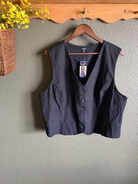 Express Linen Blend Black Button-Front Women's Vest XXL